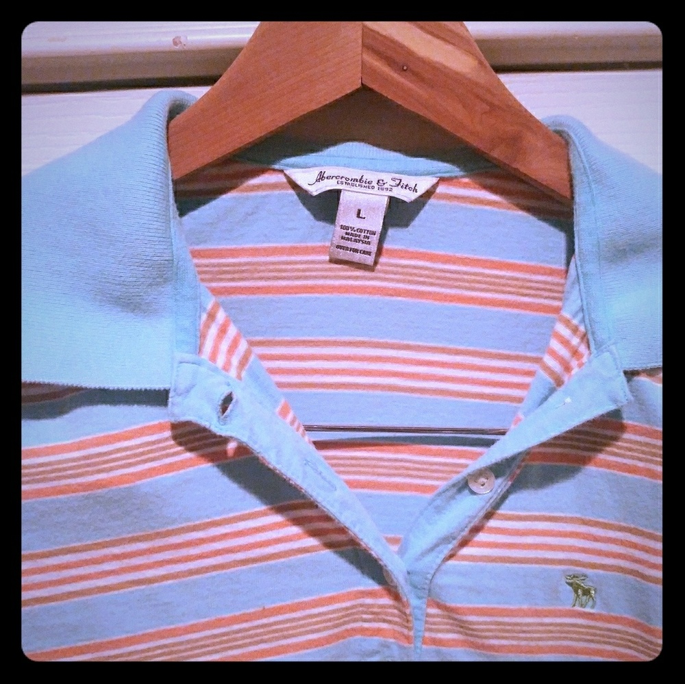 Cute Cotton Blue & Orange Striped A&F Polo! L